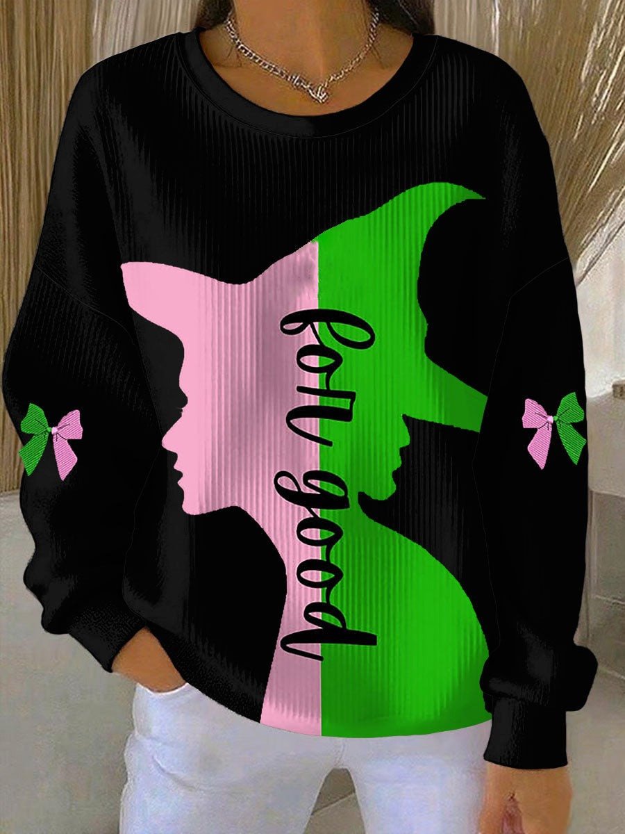 For Good Sweatshirt Witch Silhouette Bow Tie Pink Green Halloween Spooky Gifts For Her