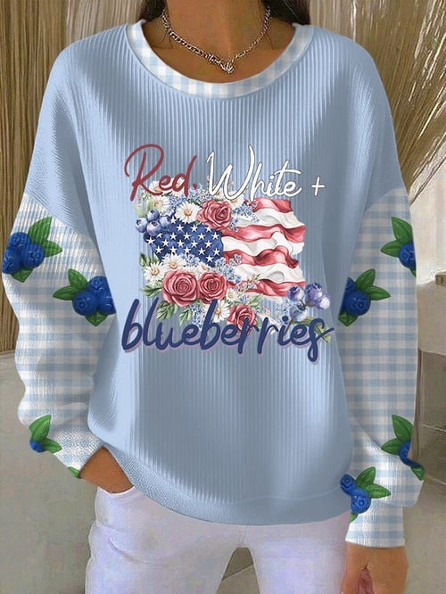 Red White and Blueberries Sweatshirt Funny 4th Of July USA Flag Clothing Presents For Her
