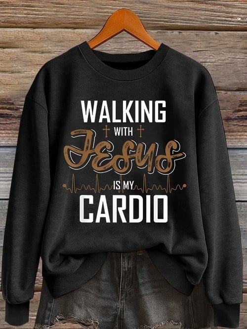 Walking With Jesus Is My Cardio Sweatshirt Christian Faith Clothing Religious Gifts