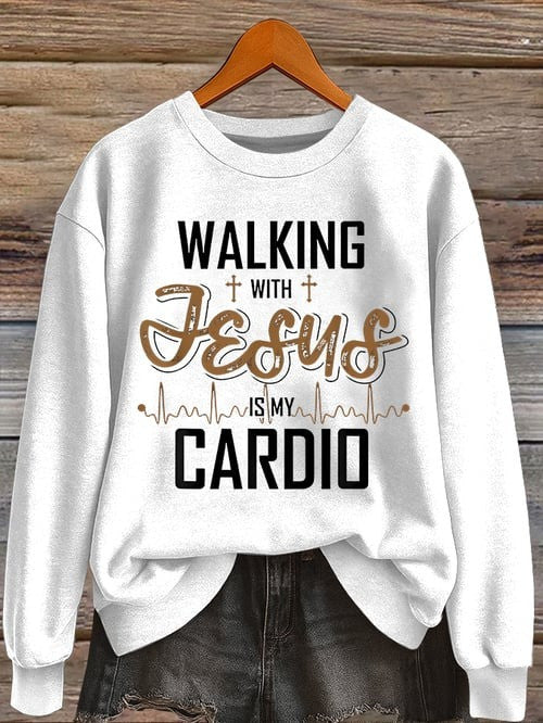 Walking With Jesus Is My Cardio Sweatshirt Christian Faith Clothing Religious Gifts