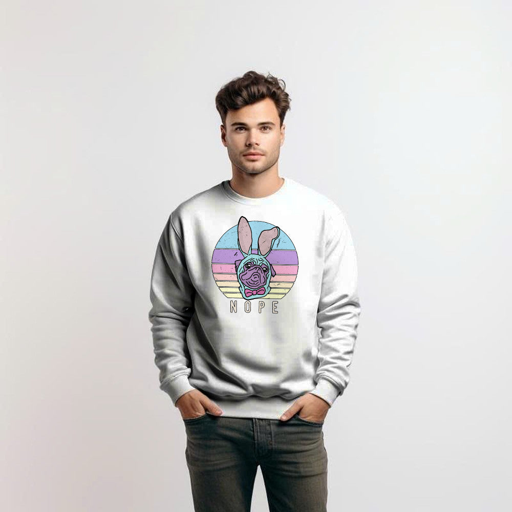Pugs Bunny Easter Nope Vintage Sweatshirt Cute Pug Lover Shirt Easter Apparel Gifts