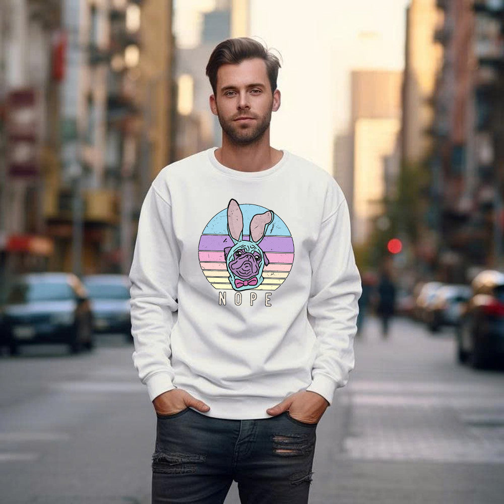 Pugs Bunny Easter Nope Vintage Sweatshirt Cute Pug Lover Shirt Easter Apparel Gifts