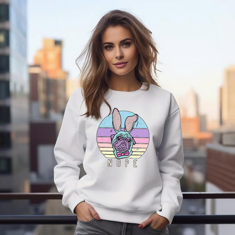 Pugs Bunny Easter Nope Vintage Sweatshirt Cute Pug Lover Shirt Easter Apparel Gifts