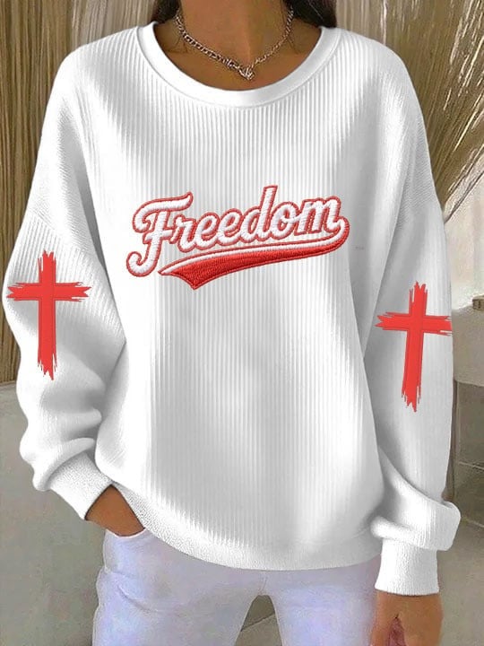 Charlie Kirk Freedom Sweatshirt Cross Christian Memorial Clothing Gifts For Her