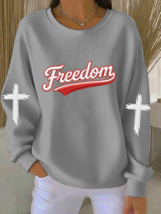 Charlie Kirk Freedom Sweatshirt Cross Christian Memorial Clothing Gifts For Her
