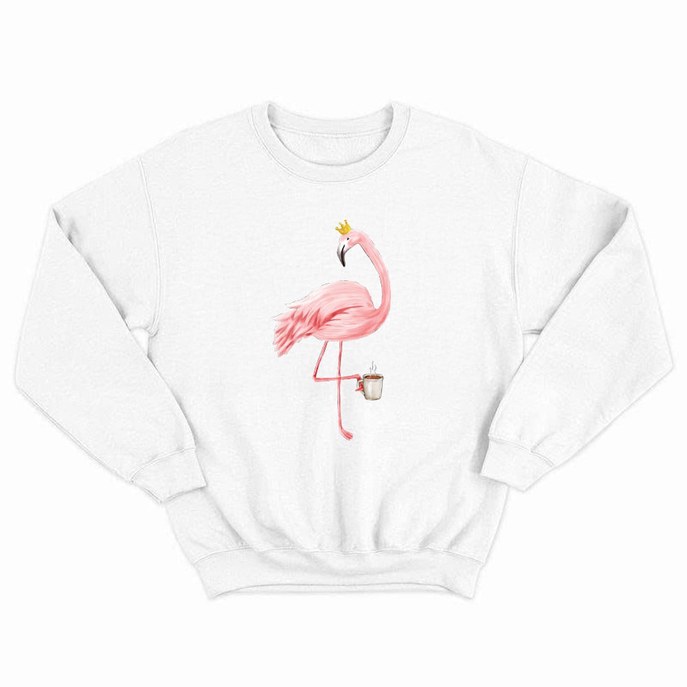 Queen Flamingo With Coffee Shirt Cute Animal Ladies Sweatshirt Gift For Coffee Lovers