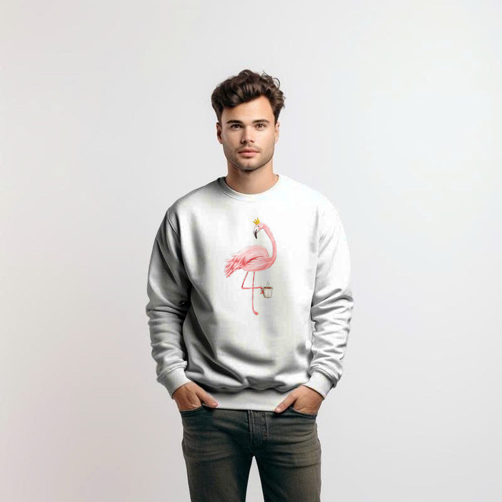 Queen Flamingo With Coffee Shirt Cute Animal Ladies Sweatshirt Gift For Coffee Lovers