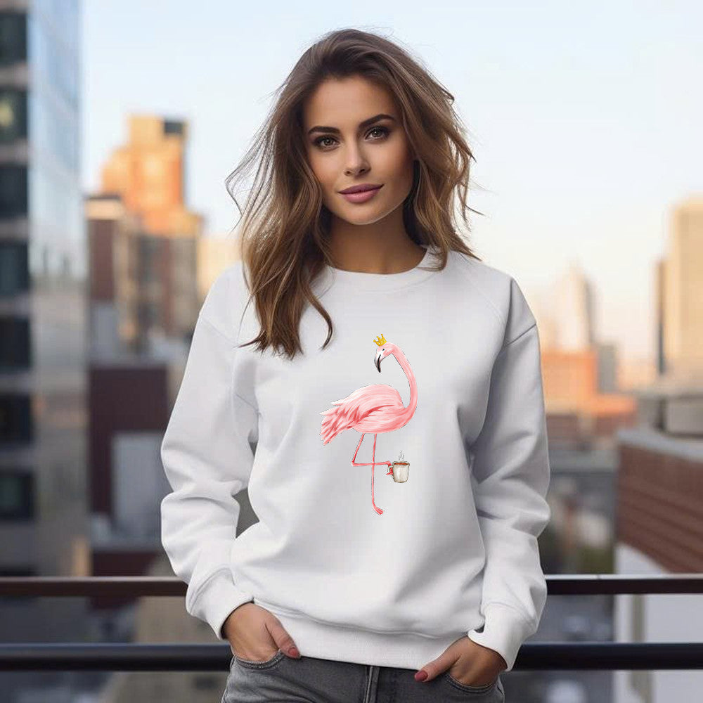 Queen Flamingo With Coffee Shirt Cute Animal Ladies Sweatshirt Gift For Coffee Lovers