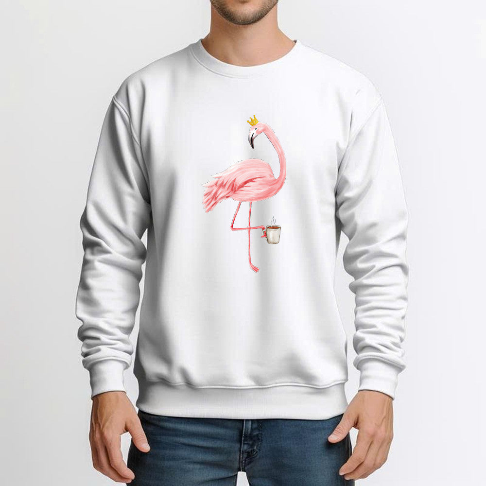 Queen Flamingo With Coffee Shirt Cute Animal Ladies Sweatshirt Gift For Coffee Lovers
