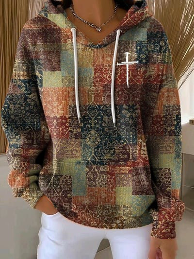 Casual Retro Contrast Color Block Faith Hoodie Christian USA Patriotic Pullover Sweatshirt Gift for Men Women
