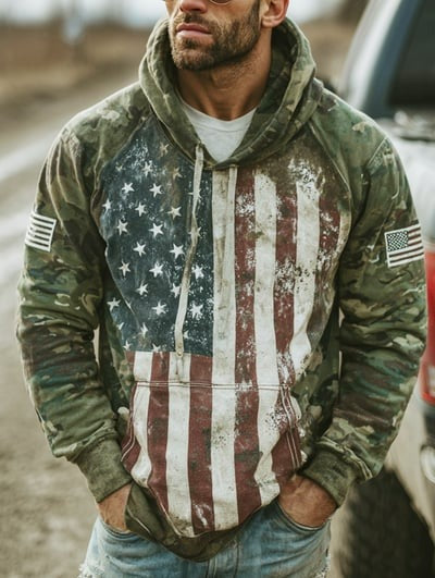 Vintage Faith American Flag Camo Hoodie USA Patriotic Pullover Freedom Christian Sweatshirt Gift for Men Women