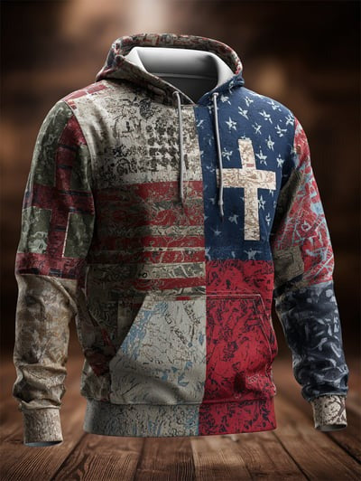 Vintage Faith American Flag Camo Hoodie Christian Patriotic USA Flag Pullover Sweatshirt Gift