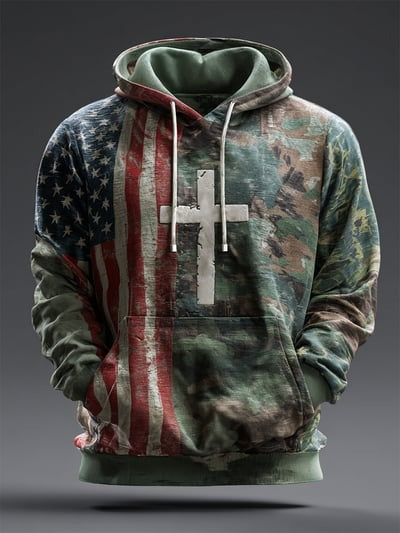 USA Patriotic Christian Vintage Faith American Flag Camo Hoodie Freedom Pullover Sweatshirt Gift