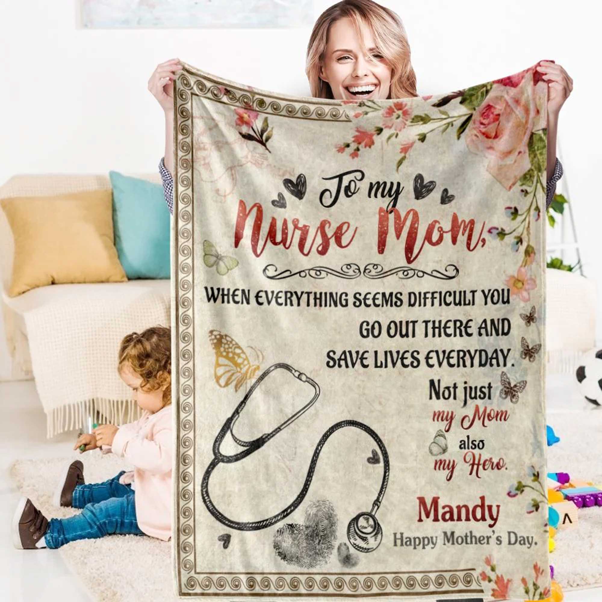 Nurse Gift For Mom Personalized Blanket - Custom Name, To My Nurse Mom Blanket - Gift For Mother's Day, Presents For Mom, Mother-in-Law