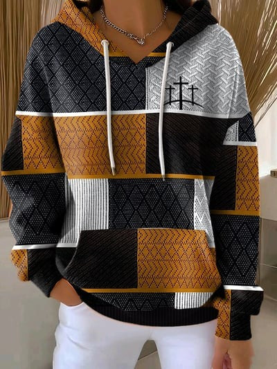 Casual Retro Contrast Color Block Faith Hoodie Christian Pullover Freedom Apparel Sweatshirt Gift