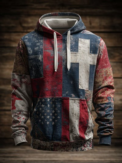 Vintage Faith American Flag Camo Hoodie Patriotic USA Freedom Pullover Sweatshirt for Men Women Gift