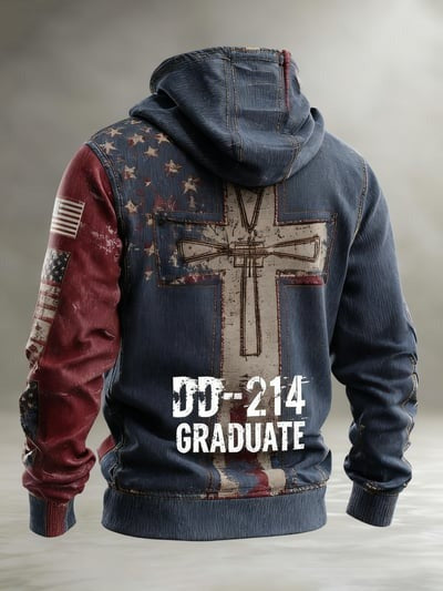 Patriotic DD-214 Veteran's Faith Print Hoodie USA Military Christian Pullover Sweatshirt Gift for Men Women