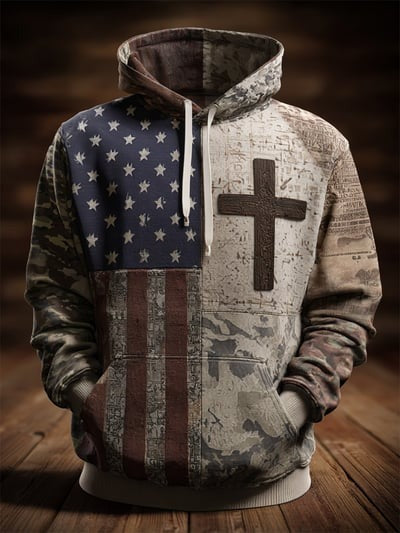 Patriotic Faith Vintage American Flag Camo Hoodie Christian USA Pullover Sweatshirt Freedom Gift