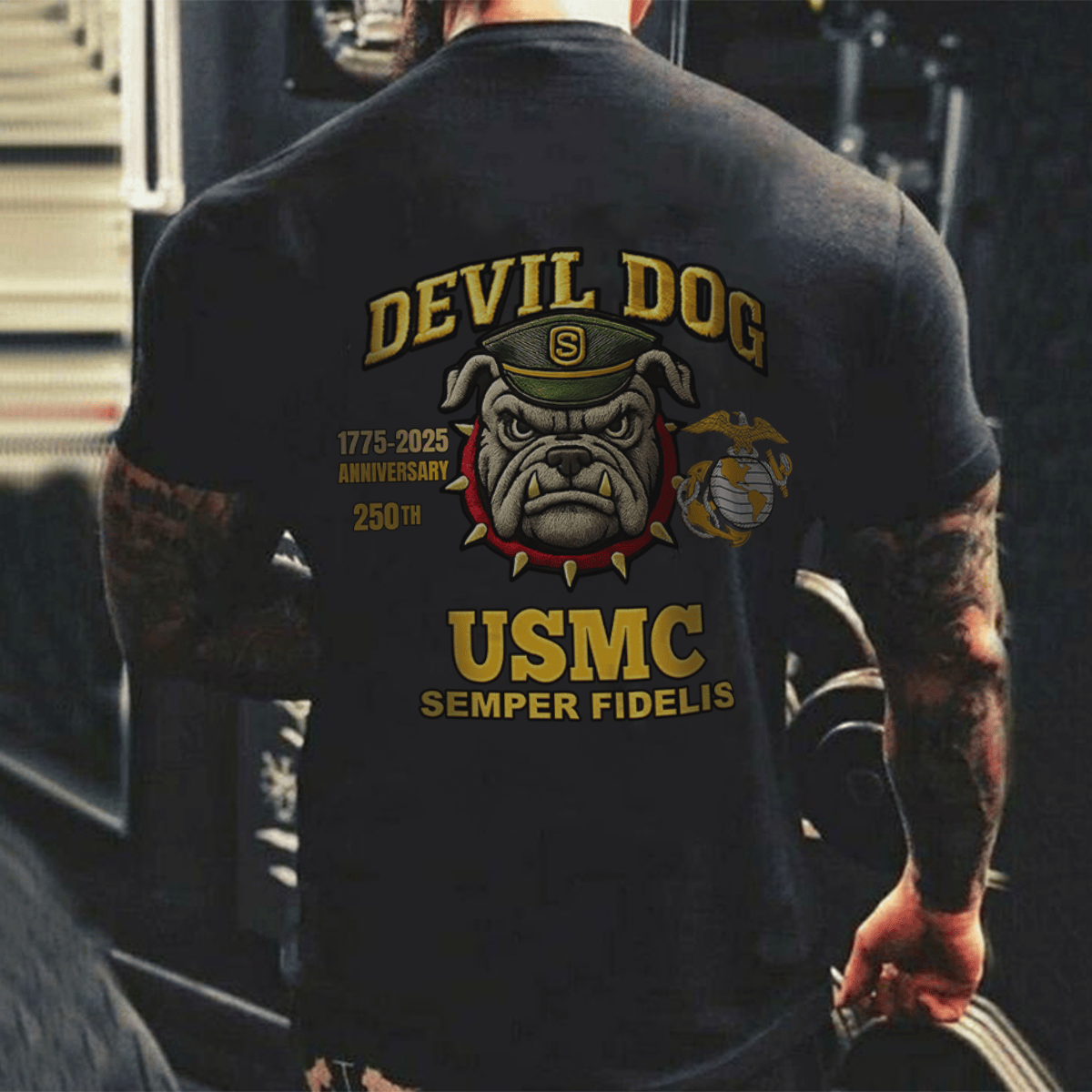250th Anniversary US Marine Corps Devil Dog Printed T-Shirt USMC Gifts - Liberish