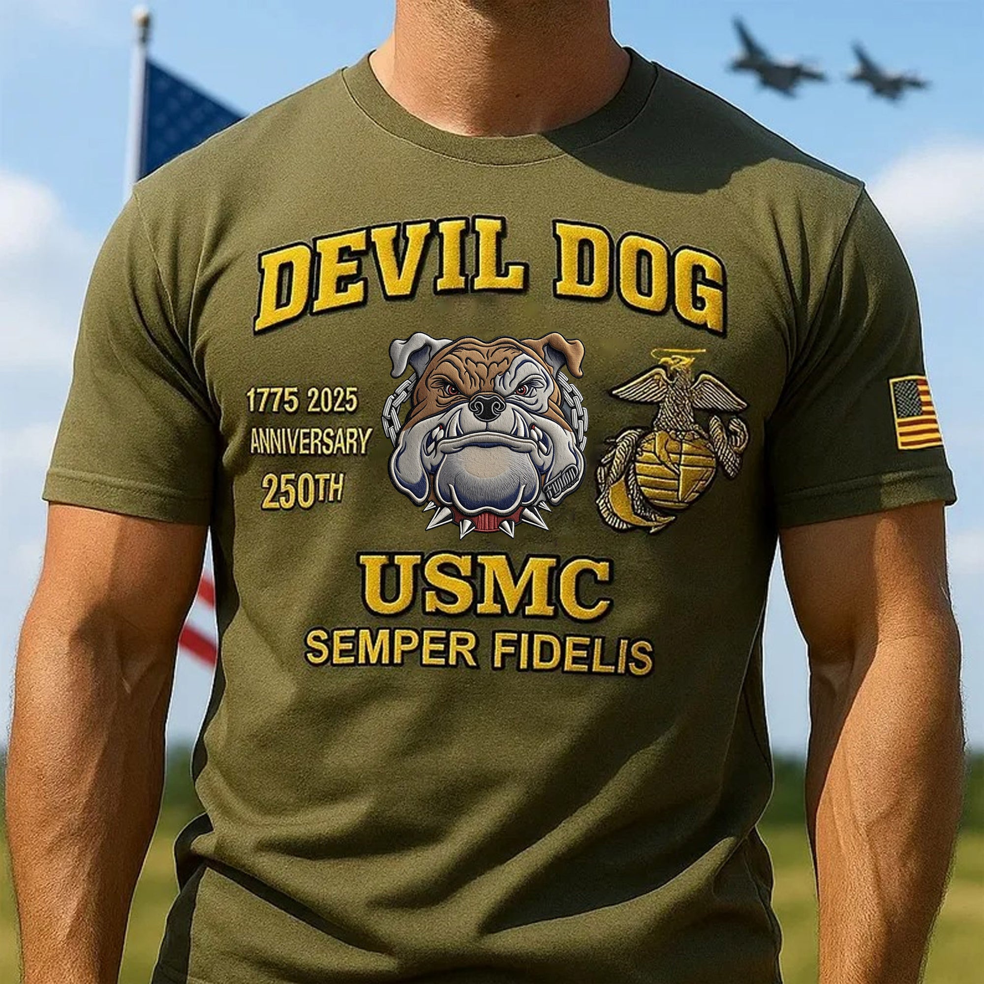 250th Birthday Marine Veteran Devil Dog Retro T-Shirt USMC Shirt Dad Gift Ideas - Liberish