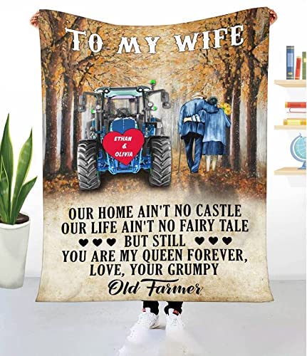 To My Wife Blanket from Husband Old Couple Autumn Tree And Trucker Blanket, Gift For Anniversary Wedding Valentines Xmas