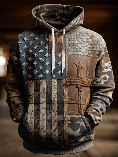 Vintage Faith Patriot American Flag Camo Hoodie Christian Patriotic USA Sweatshirt Pullover for Men Women Gift Idea