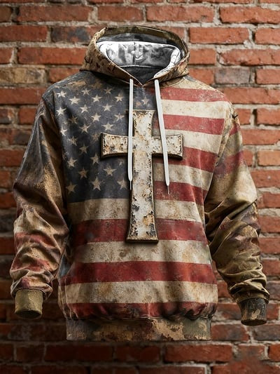 Vintage Faith Patriot American Flag Camo Hoodie USA Patriotic Christian Religious Sweatshirt Gift Pullover for Men Women