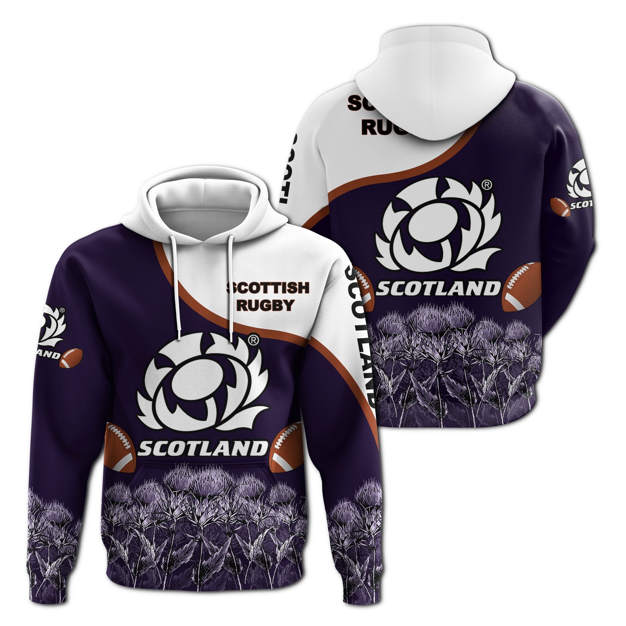 Scotland Rugby Union Hoodie Thistle Flower Purple Original LT20