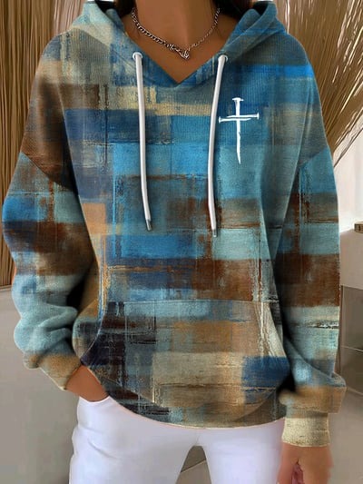 Faith Inspired Casual Retro Contrast Color Block Hoodie Christian Pullover Sweatshirt Clothing Gift