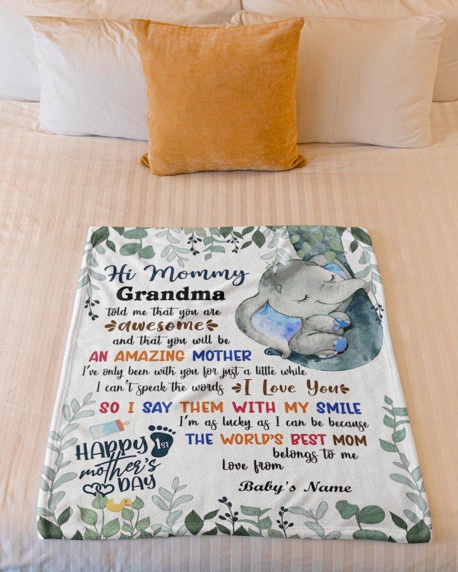 Gift For Mom 1st First Mother's Day Personalized Blanket - Elephant, Custom Name, To My Mommy Blanket - Gift For Mother's Day, Presents For Mom