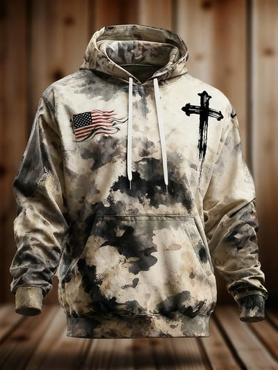 Patriotic Religious Vintage Faith American Flag Camo Hoodie Christian USA Pullover Sweatshirt Gift