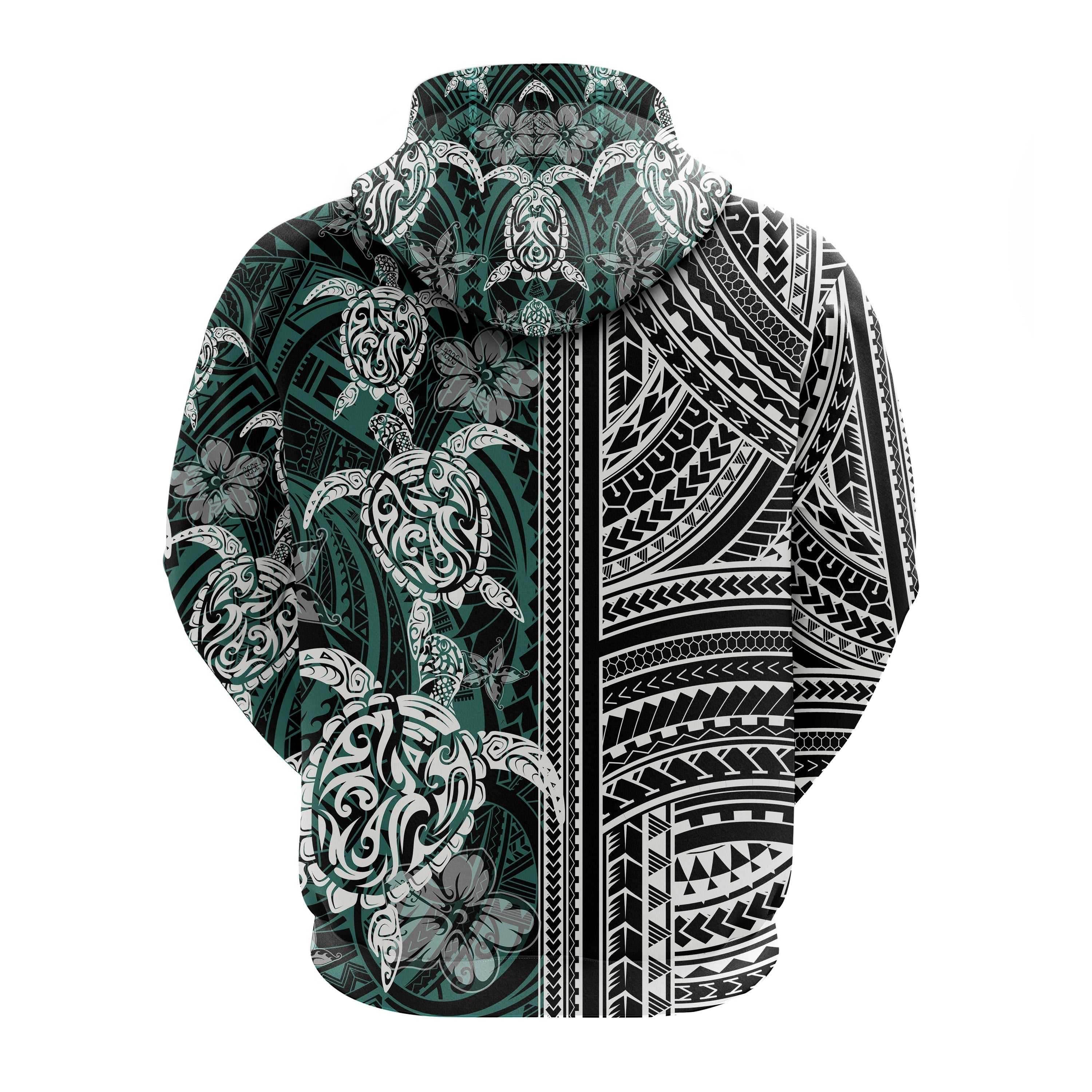 Polynesian Zip Up Hoodie Turtle With Ethnic Motives and Floral Elements LT20