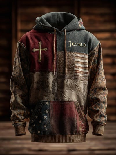 Christian Patriotic Vintage American Flag Camo Hoodie USA Faith Pullover Sweatshirt Gift Clothing