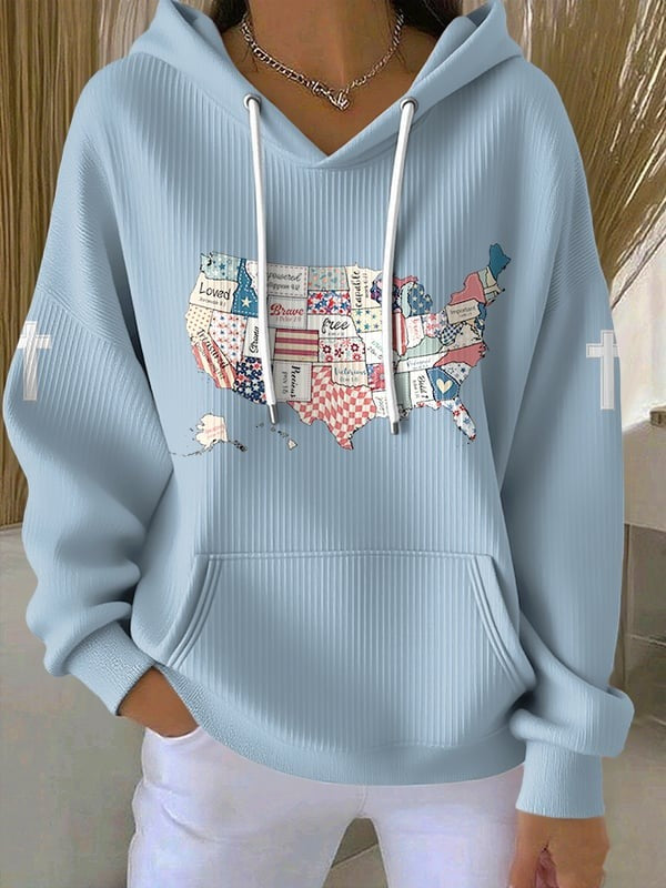 American Faith Print Hoodie Patriotic Christian USA Flag Pullover Sweatshirt for Men Women Freedom Gift