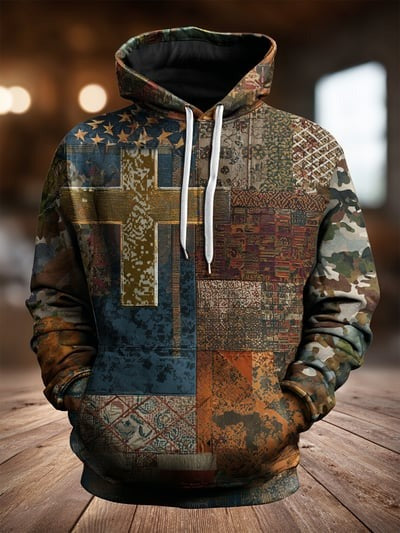 Vintage Faith American Flag Camo Hoodie Patriotic Freedom USA Christian Pullover Sweatshirt Gift