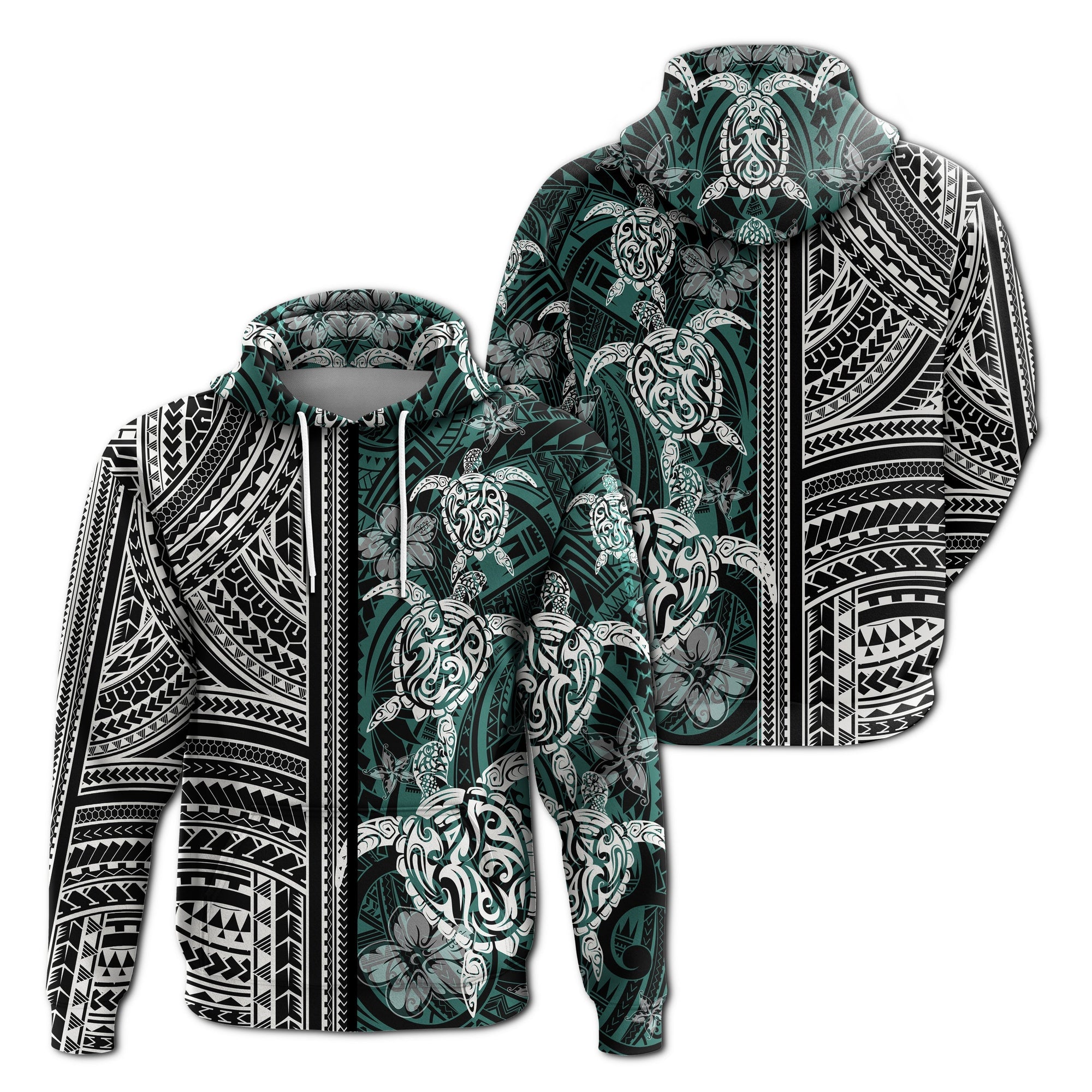 Polynesian Hoodie Turtle With Ethnic Motives and Floral Elements LT20