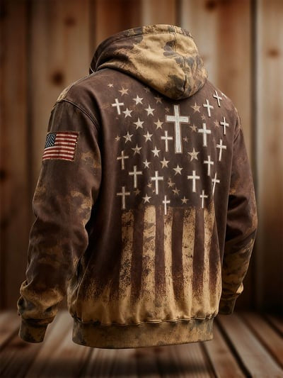 Vintage Faith American Flag Camo Hoodie Patriotic Christian USA Apparel Pullover Sweatshirt Gift
