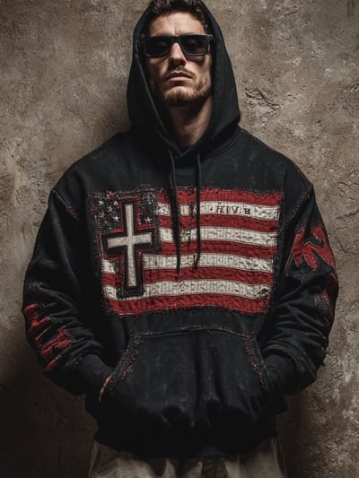 Patriotic Vintage Faith American Flag Camo Hoodie USA Freedom Christian Sweatshirt Pullover Gift