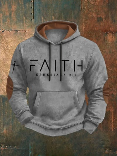 Faith Cross Printed Casual Hoodie Christian Pullover Sweatshirt for Men and Women Religious Gift USA Patriotic