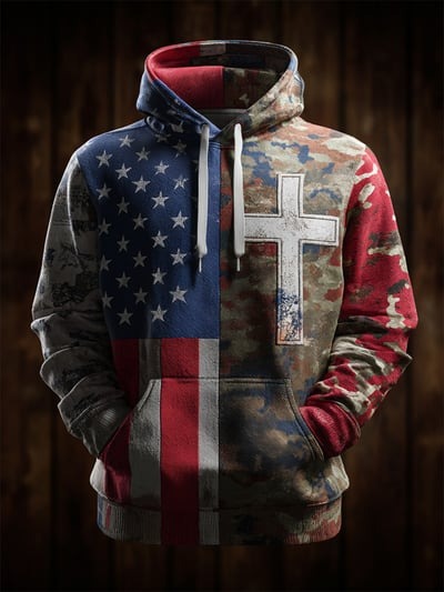 Vintage Faith American Flag Camo Hoodie USA Christian Patriotic Pullover Sweatshirt Freedom Gift