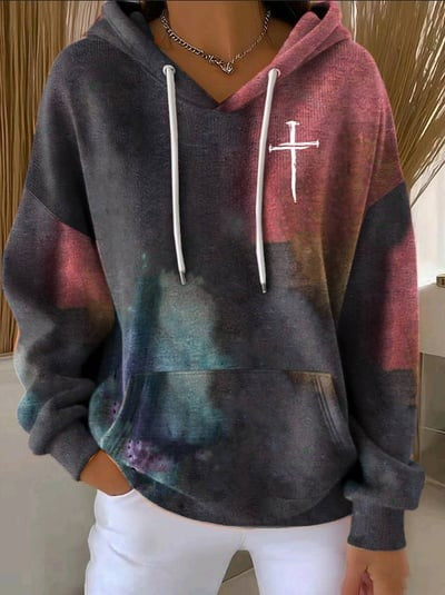 Christian Faith Casual Retro Contrast Color Block Hoodie Patriotic USA Pullover Sweatshirt Gift for Men and Women