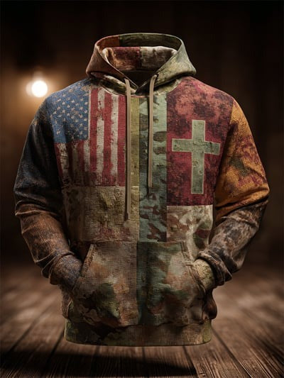 Christian USA Vintage Faith American Flag Camo Hoodie Patriotic Freedom Pullover Sweatshirt Gift