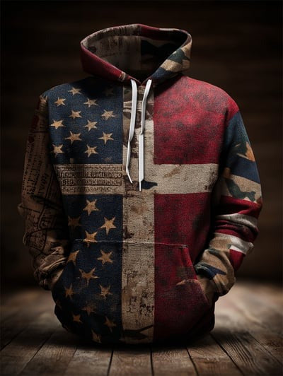 Faith Vintage American Flag Camo Hoodie Patriotic Christian USA Pullover Sweatshirt Gift for Men Women