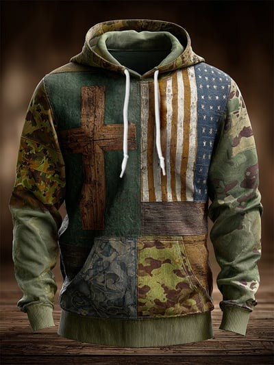 Faith Driven Vintage American Flag Camo Hoodie Patriotic USA Christian Pullover Sweatshirt Gift