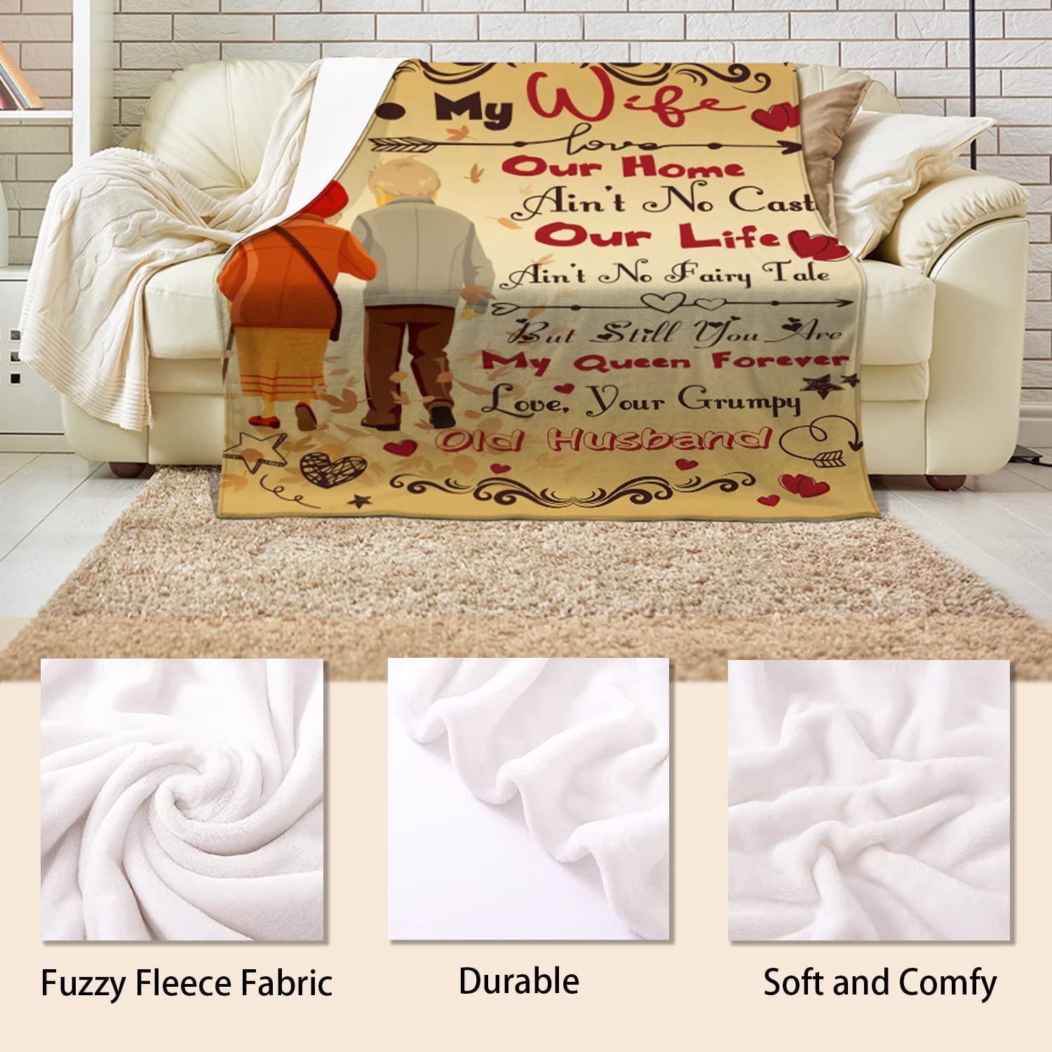 To My Wife Blanket from Husband, Romantic Valentine Anniversary Birthday Gift for Wife, Soft Warm Lightweight Fleece Throw Blanket, Best Gift Ideas For Wife, Gift For Wife