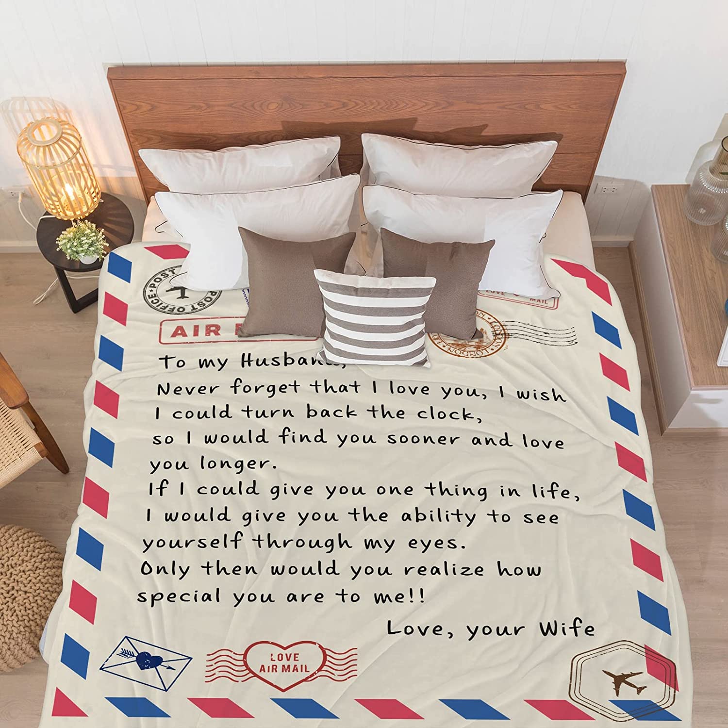 Gift For Husband, Couple Blanket, Never Forget That I Love You Blanket , Air Mail Blanket - Valentine, Christmas, Wedding Anniversary Fleece Blanket
