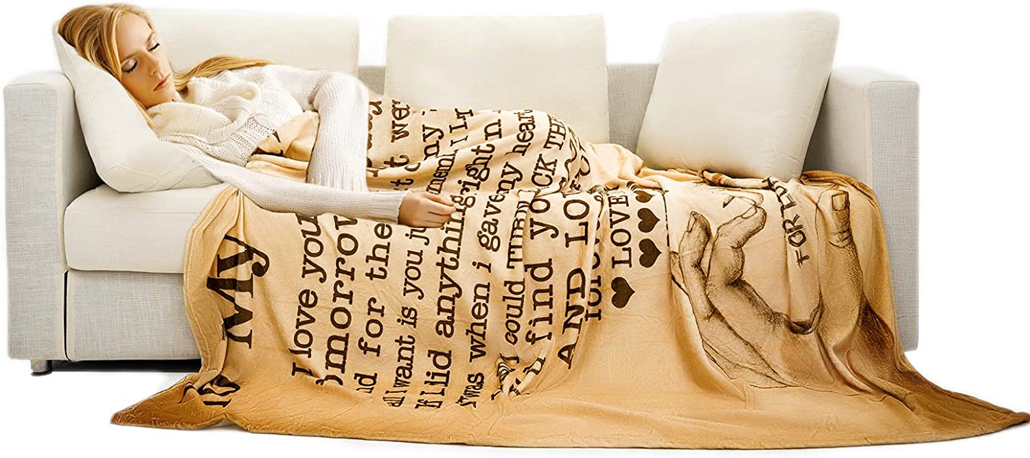 Gifts For Girlfriend Blankets, Gift From Boyfriend Blanket For Christmas Wedding Anniversary Birthday Valentine's Day - Heart Words For Love