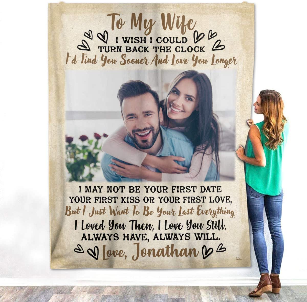 Valentine's Day Blanket For Wife, To My Wife Throw Blanket From Husband With Custom Couple Photo Image Picture ,To My Wife Wedding Anniversary Personalized Blanket, Customized Fleece Sherpa Blanket