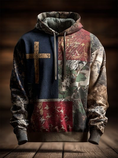 Faith and Freedom Vintage American Flag Camo Hoodie Patriotic USA Christian Pullover Sweatshirt Gift