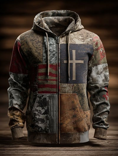 Vintage Casual Faith American Flag Zip Hoodie Christian USA Patriotic Freedom Pullover Sweatshirt Clothing Gift
